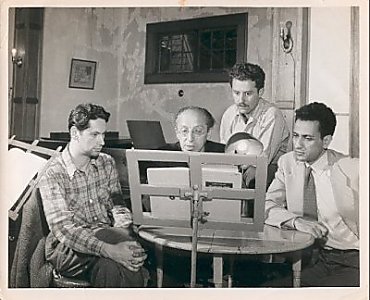 In Tanglewood - A. Coplands composition class - (from l. to r.) YL, Copland, Ben-Zion Orgad, Halim El-Dabh